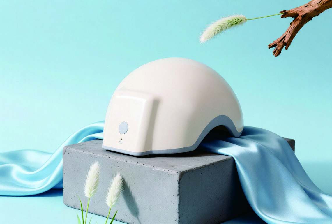 White cap-shaped scalp-care device from supplier product materials